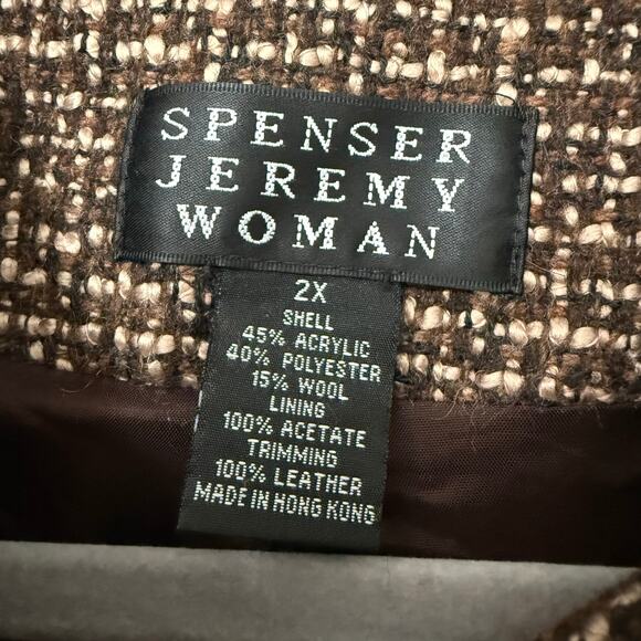 Spencer Jeremy Women's Wool Blend Tweed Leather Trim Blazer Jacket Size 2X - Picture 9 of 13